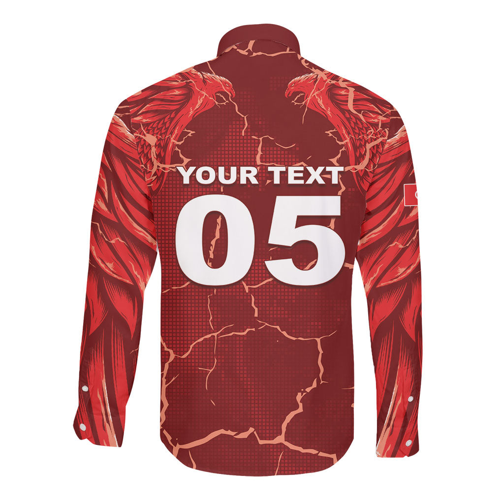 Custom Tunisia Football Long Sleeve Button Shirt Eagle Cracked Texture Athletic