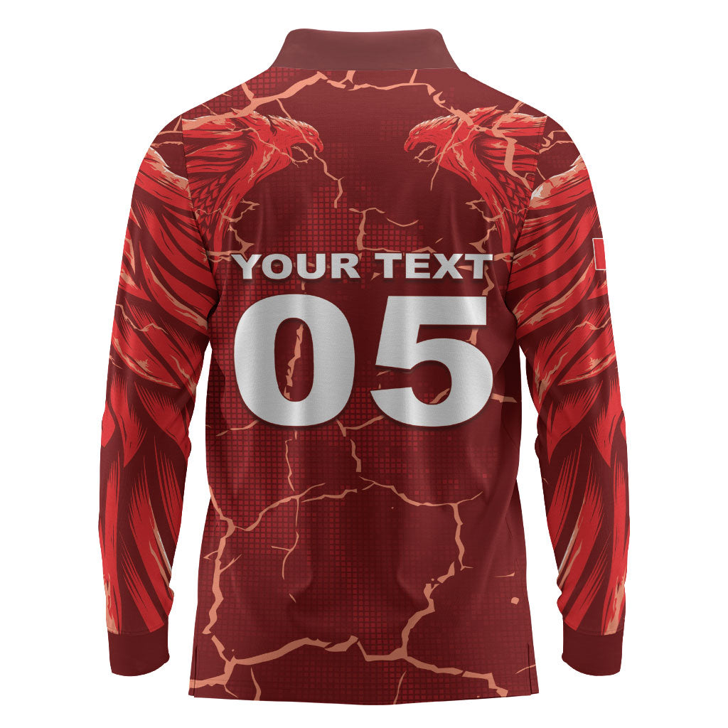 Custom Tunisia Football Long Sleeve Polo Shirt Eagle Cracked Texture Athletic
