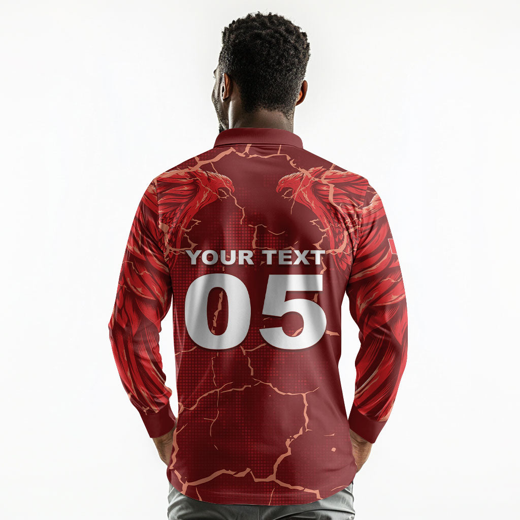 Custom Tunisia Football Long Sleeve Polo Shirt Eagle Cracked Texture Athletic