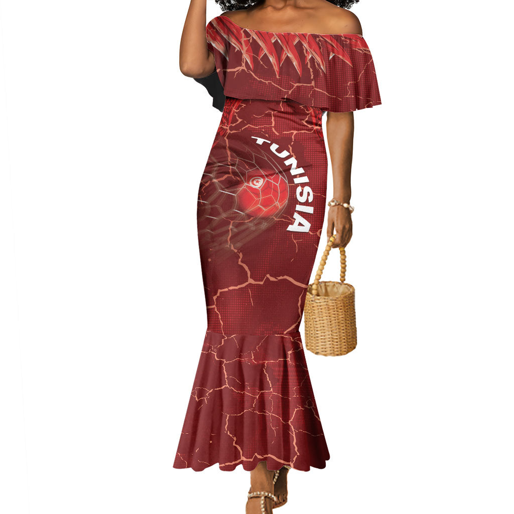 Custom Tunisia Football Mermaid Dress Eagle Cracked Texture Athletic