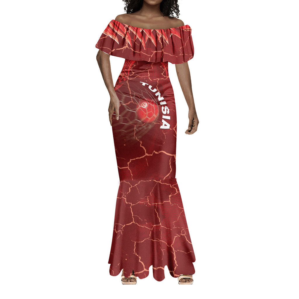 Custom Tunisia Football Mermaid Dress Eagle Cracked Texture Athletic