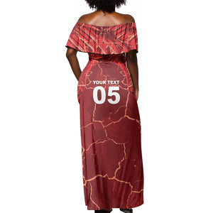 Custom Tunisia Football Off Shoulder Maxi Dress Eagle Cracked Texture Athletic