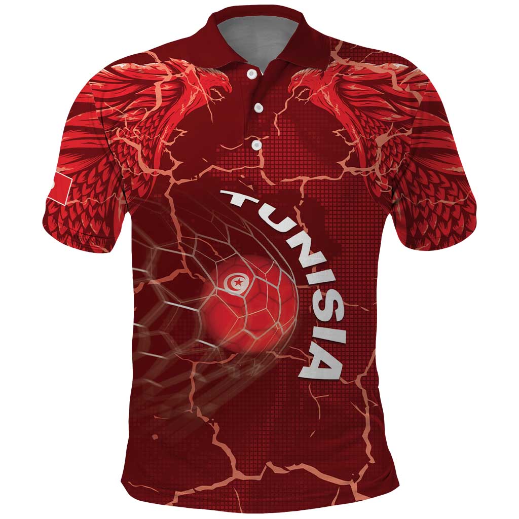 Custom Tunisia Football Polo Shirt Eagle Cracked Texture Athletic
