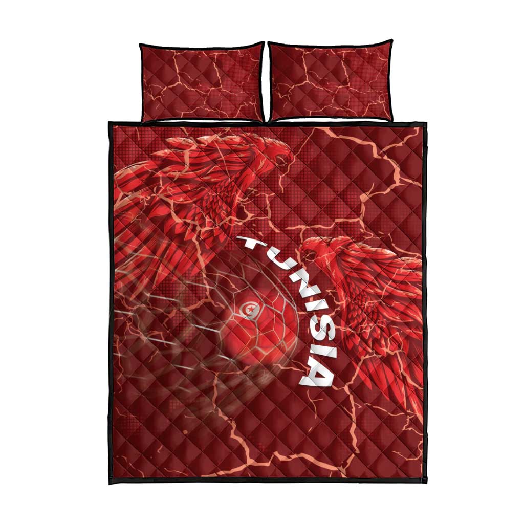 Tunisia Football Quilt Bed Set Eagle Cracked Texture Athletic