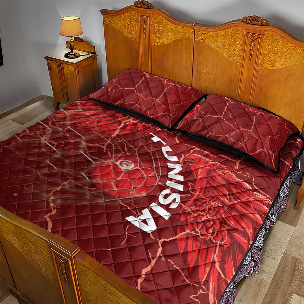 Tunisia Football Quilt Bed Set Eagle Cracked Texture Athletic