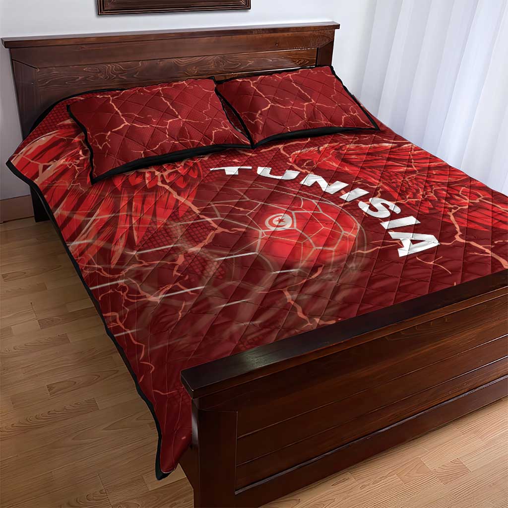 Tunisia Football Quilt Bed Set Eagle Cracked Texture Athletic