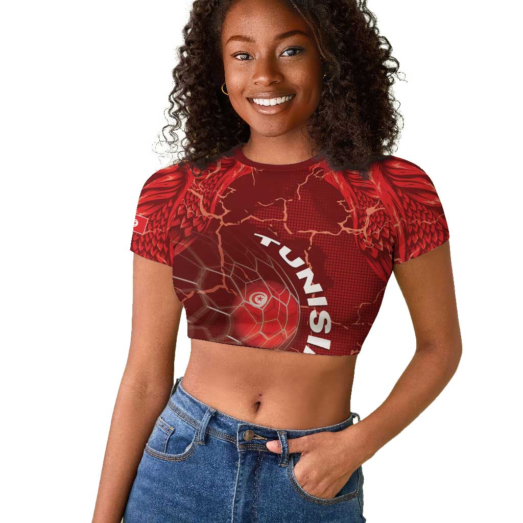 Custom Tunisia Football Raglan Cropped T shirt Eagle Cracked Texture Athletic