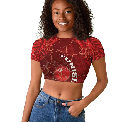 Custom Tunisia Football Raglan Cropped T shirt Eagle Cracked Texture Athletic