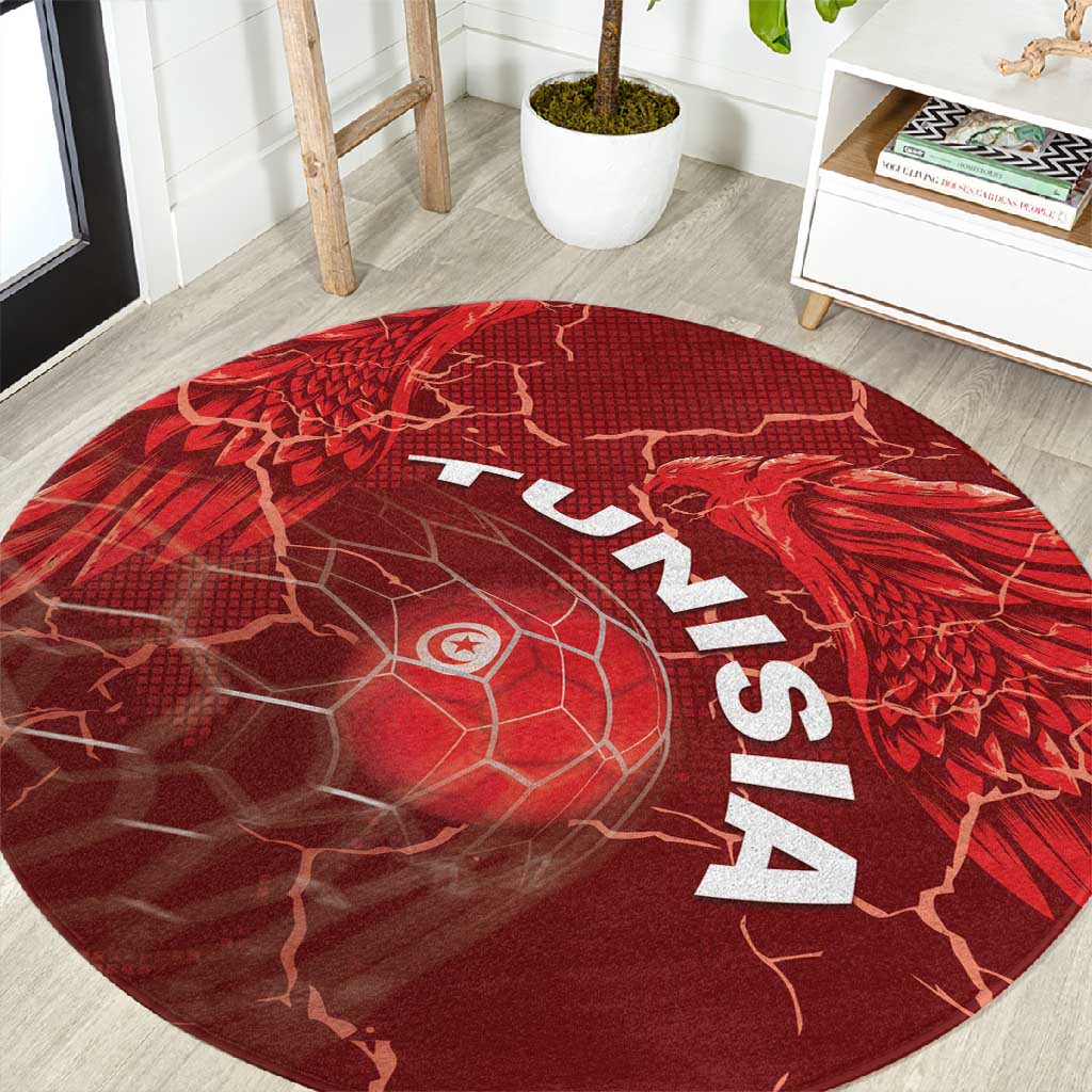 Tunisia Football Round Carpet Eagle Cracked Texture Athletic