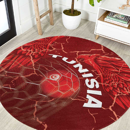 Tunisia Football Round Carpet Eagle Cracked Texture Athletic
