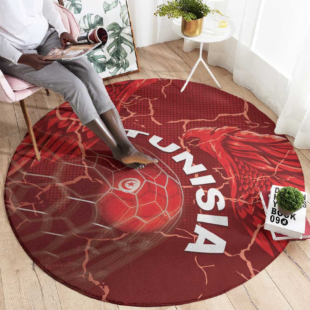 Tunisia Football Round Carpet Eagle Cracked Texture Athletic