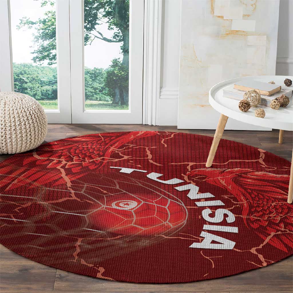 Tunisia Football Round Carpet Eagle Cracked Texture Athletic