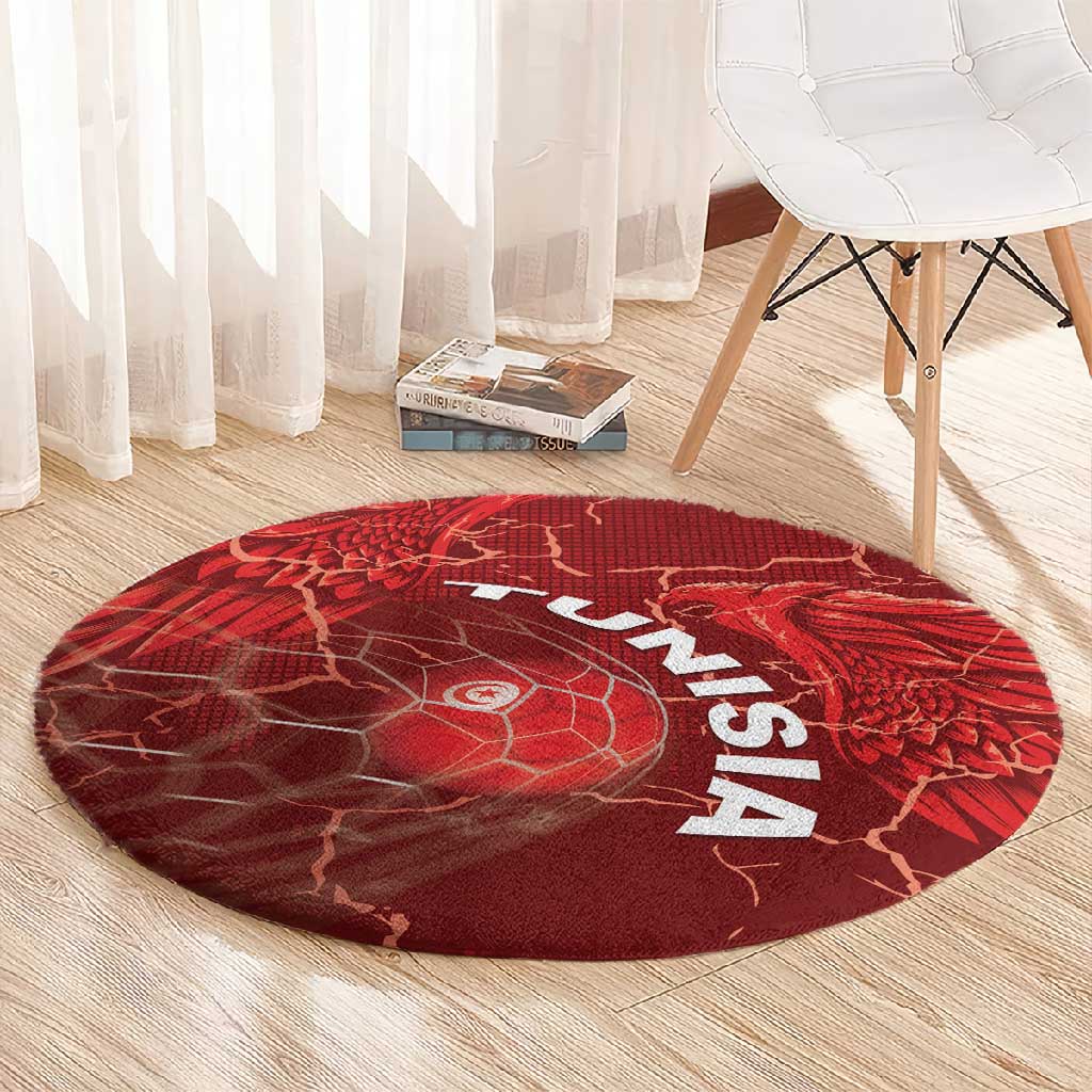 Tunisia Football Round Carpet Eagle Cracked Texture Athletic