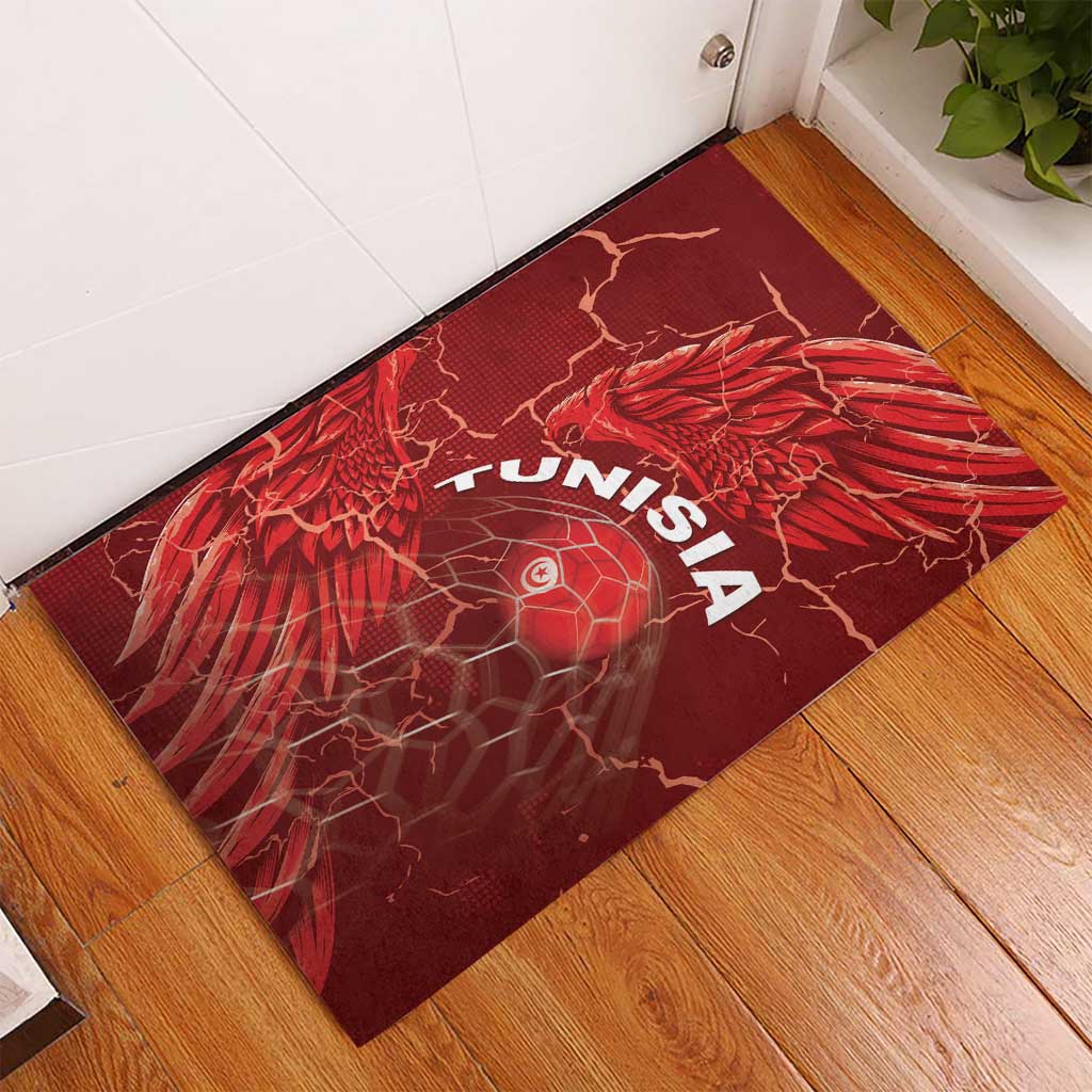 Tunisia Football Rubber Doormat Eagle Cracked Texture Athletic
