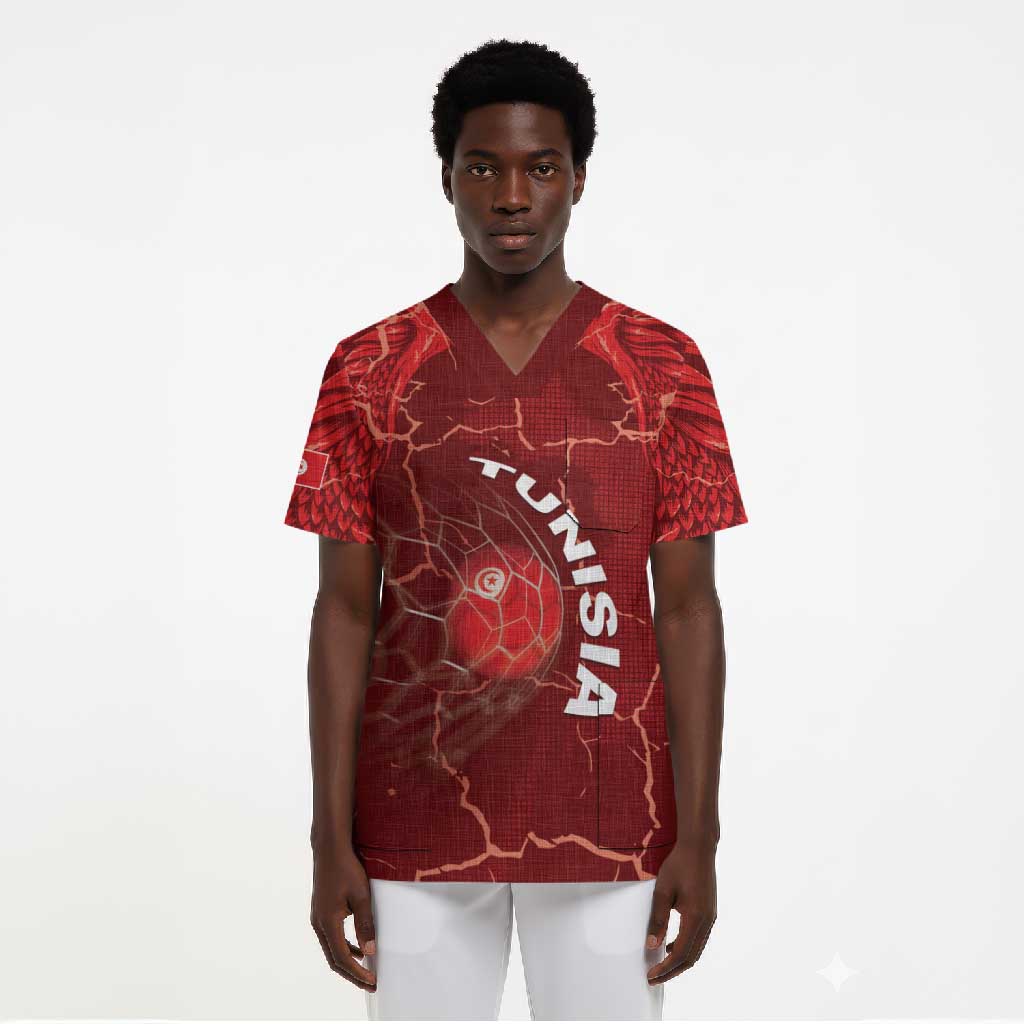 Custom Tunisia Football Scrub Top Eagle Cracked Texture Athletic