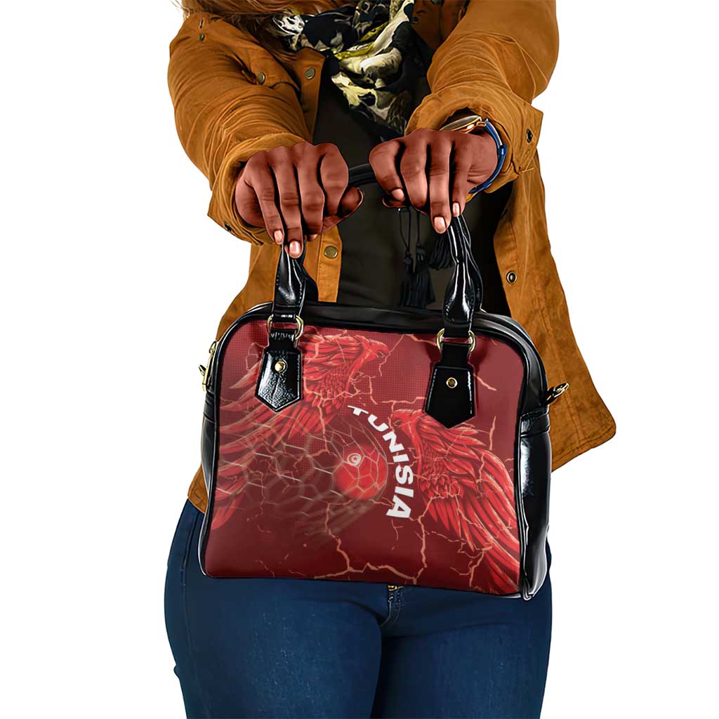 Tunisia Football Shoulder Handbag Eagle Cracked Texture Athletic
