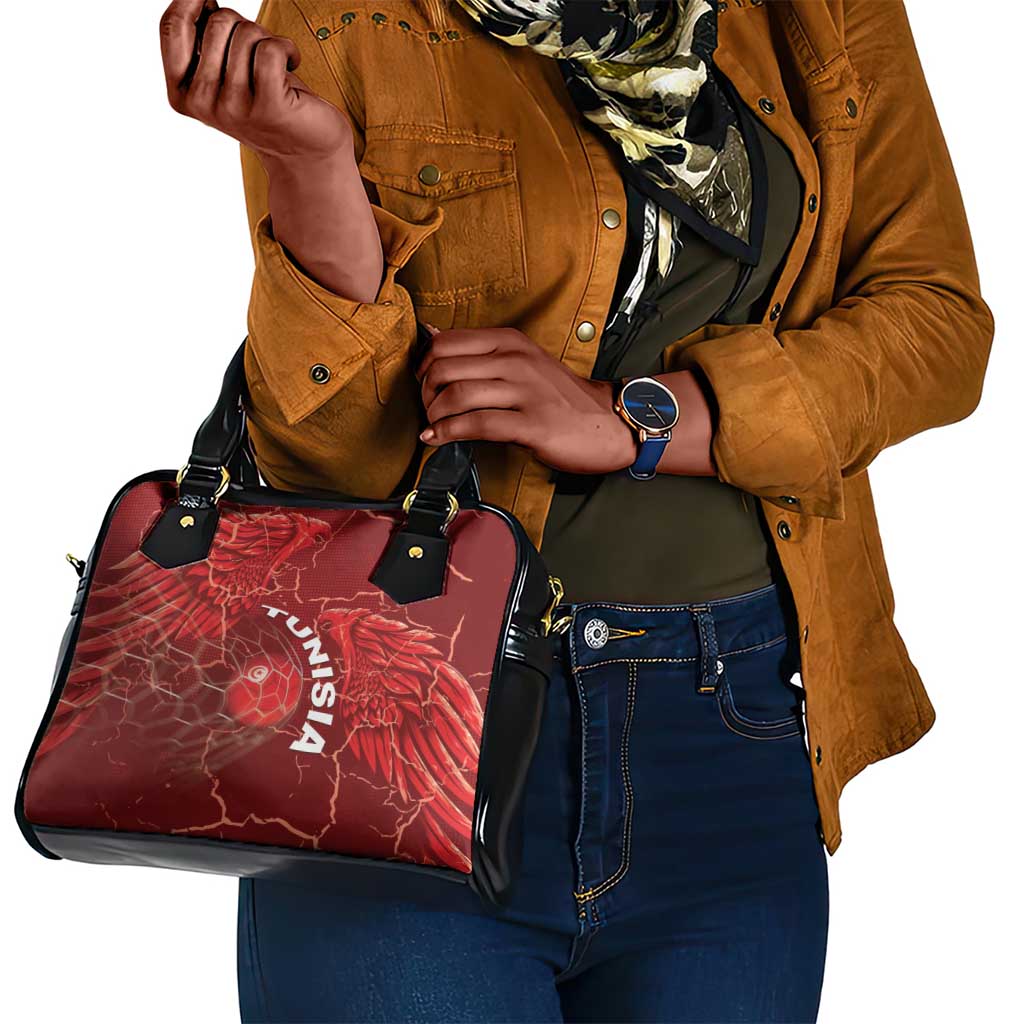 Tunisia Football Shoulder Handbag Eagle Cracked Texture Athletic
