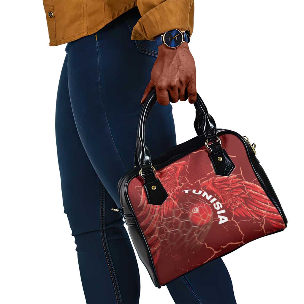 Tunisia Football Shoulder Handbag Eagle Cracked Texture Athletic