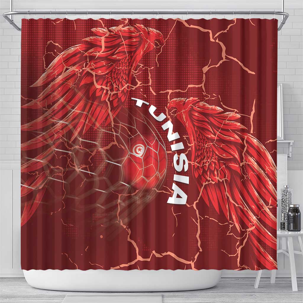 Tunisia Football Shower Curtain Eagle Cracked Texture Athletic