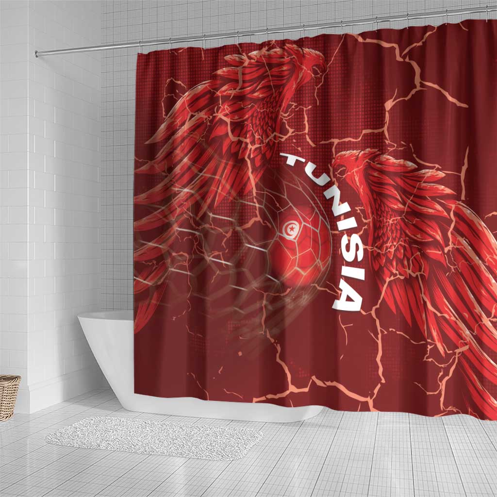 Tunisia Football Shower Curtain Eagle Cracked Texture Athletic
