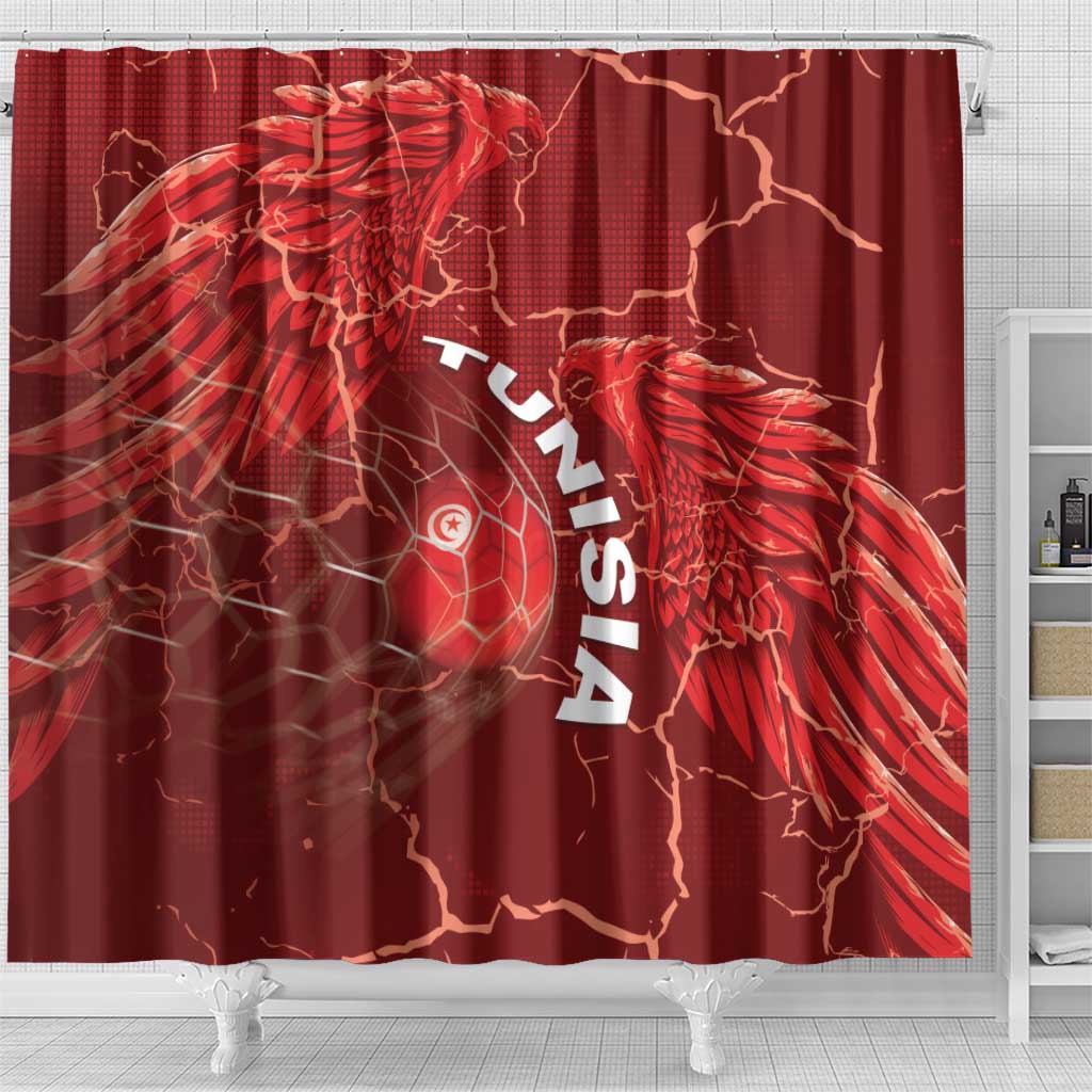 Tunisia Football Shower Curtain Eagle Cracked Texture Athletic