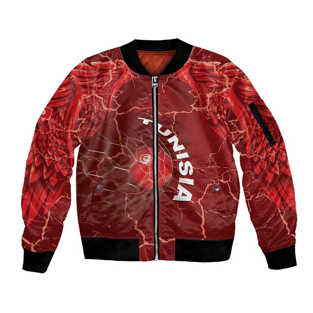 Custom Tunisia Football Sleeve Zip Bomber Jacket Eagle Cracked Texture Athletic
