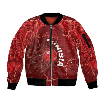 Custom Tunisia Football Sleeve Zip Bomber Jacket Eagle Cracked Texture Athletic