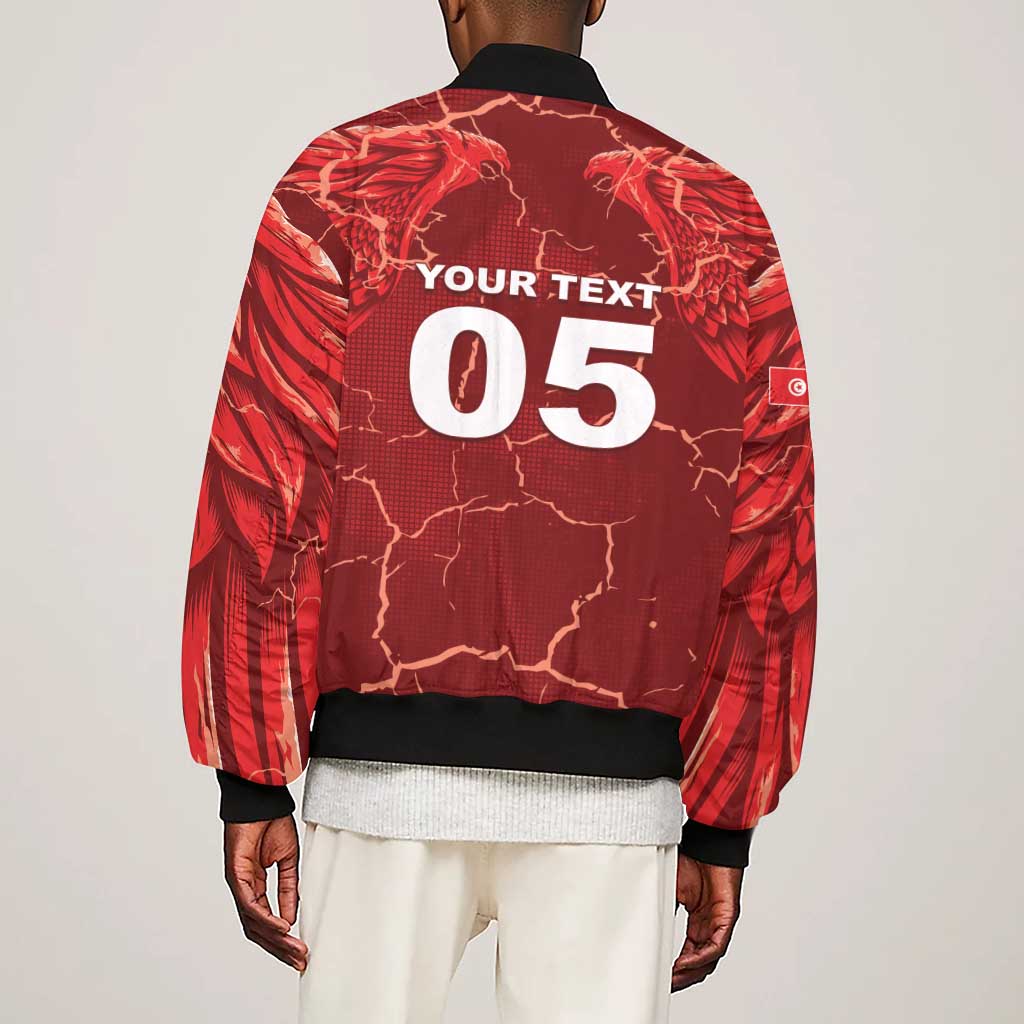 Custom Tunisia Football Sleeve Zip Bomber Jacket Eagle Cracked Texture Athletic