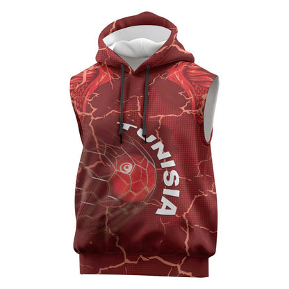 Custom Tunisia Football Sleeveless Hoodie Eagle Cracked Texture Athletic