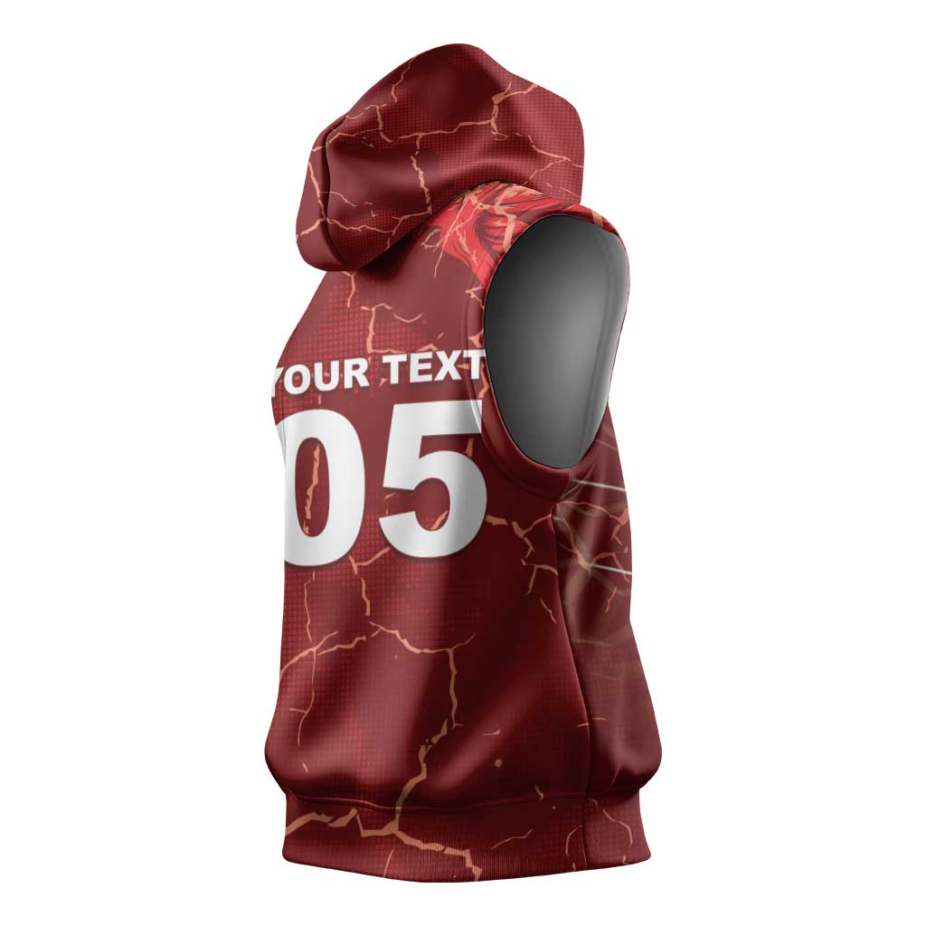 Custom Tunisia Football Sleeveless Hoodie Eagle Cracked Texture Athletic