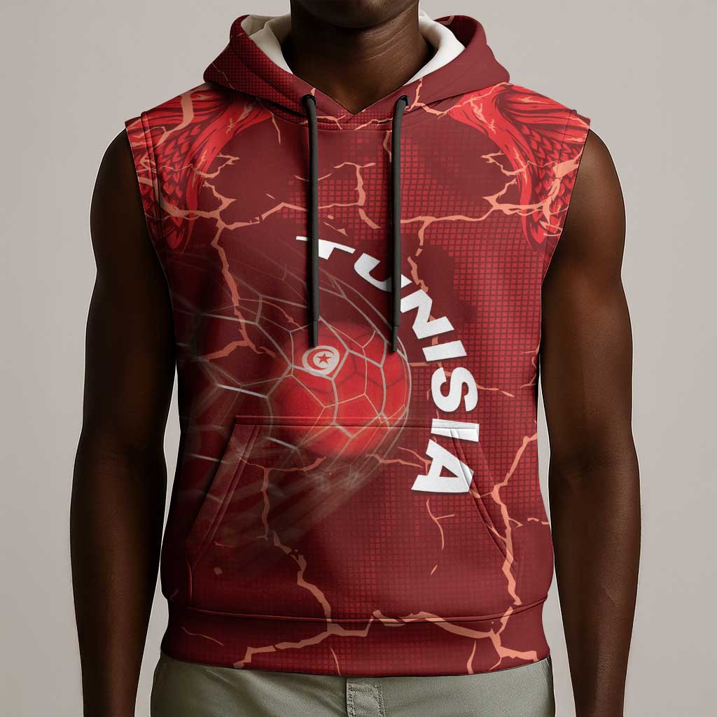 Custom Tunisia Football Sleeveless Hoodie Eagle Cracked Texture Athletic