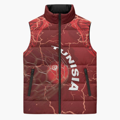 Custom Tunisia Football Sleeveless Puffer Jacket Eagle Cracked Texture Athletic