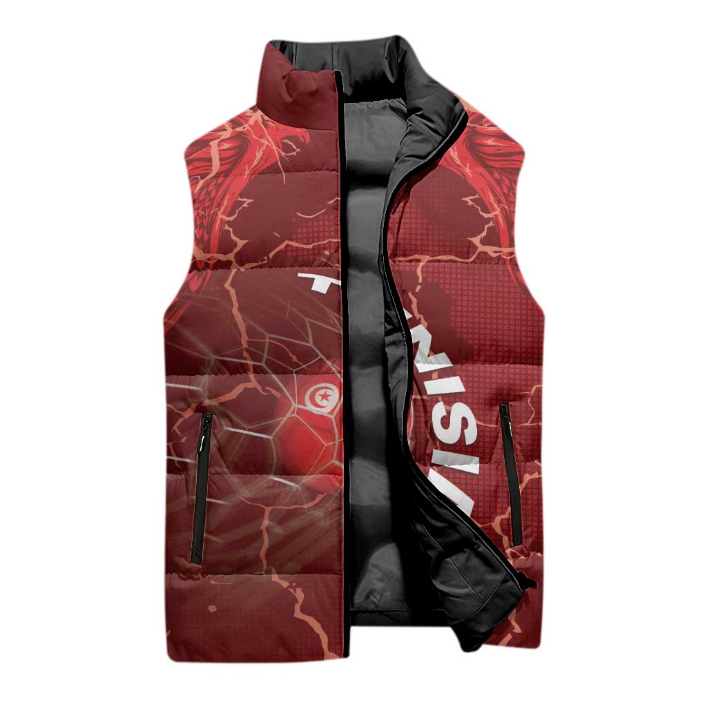 Custom Tunisia Football Sleeveless Puffer Jacket Eagle Cracked Texture Athletic
