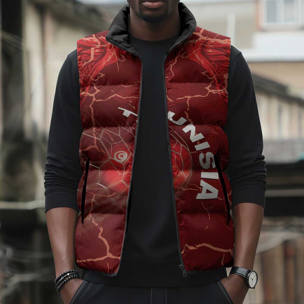 Custom Tunisia Football Sleeveless Puffer Jacket Eagle Cracked Texture Athletic