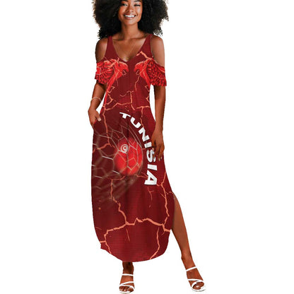 Custom Tunisia Football Summer Maxi Dress Eagle Cracked Texture Athletic
