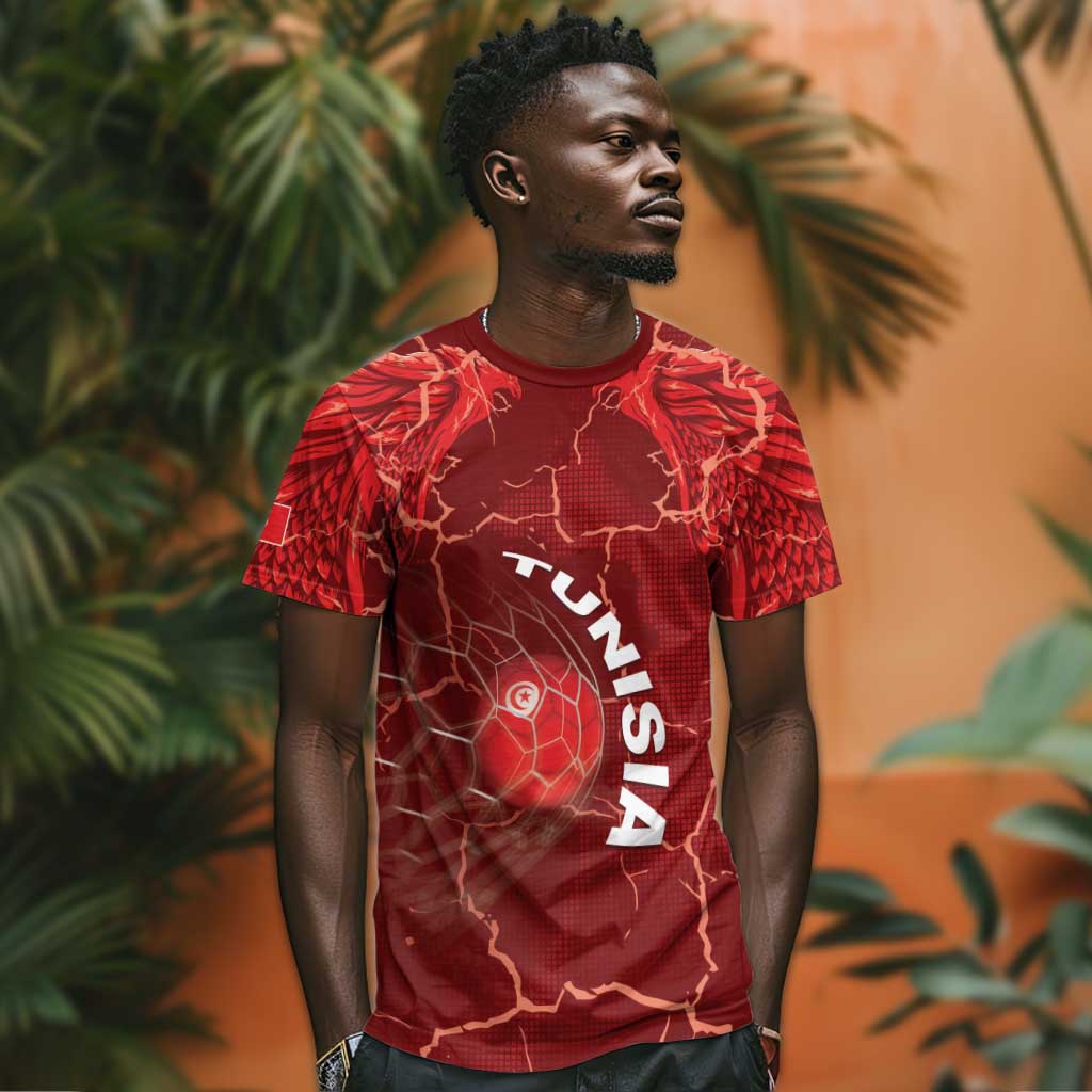 Custom Tunisia Football T shirt Eagle Cracked Texture Athletic