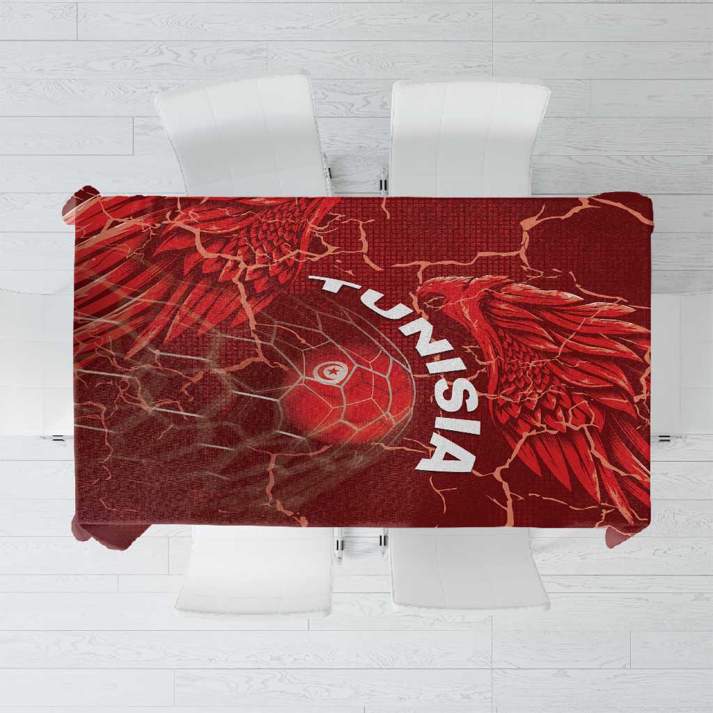 Tunisia Football Tablecloth Eagle Cracked Texture Athletic