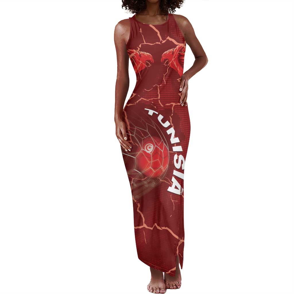 Custom Tunisia Football Tank Maxi Dress Eagle Cracked Texture Athletic