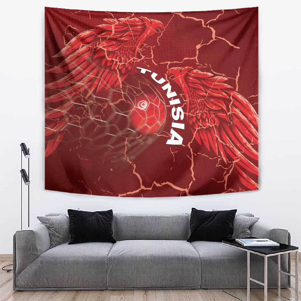 Tunisia Football Tapestry Eagle Cracked Texture Athletic