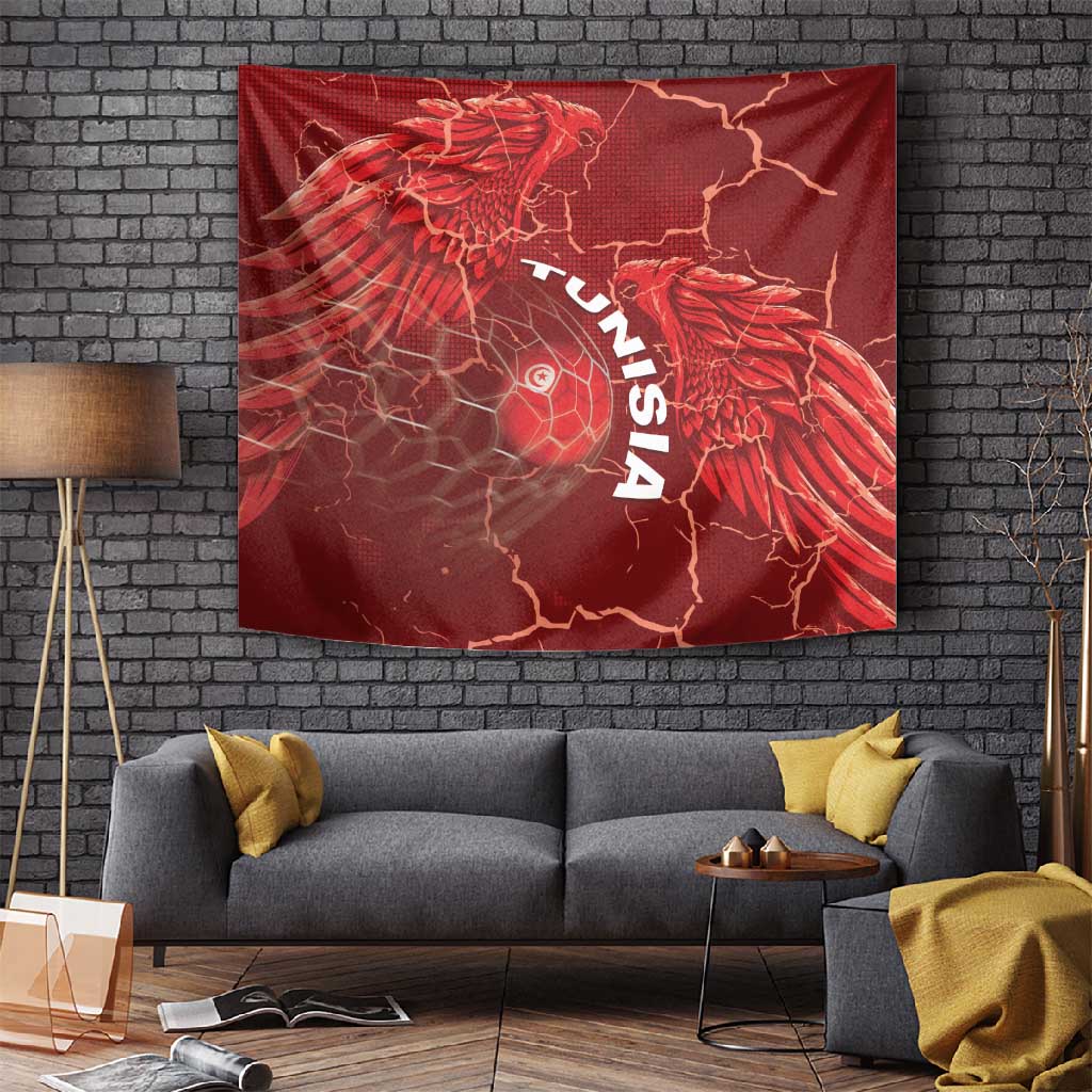 Tunisia Football Tapestry Eagle Cracked Texture Athletic
