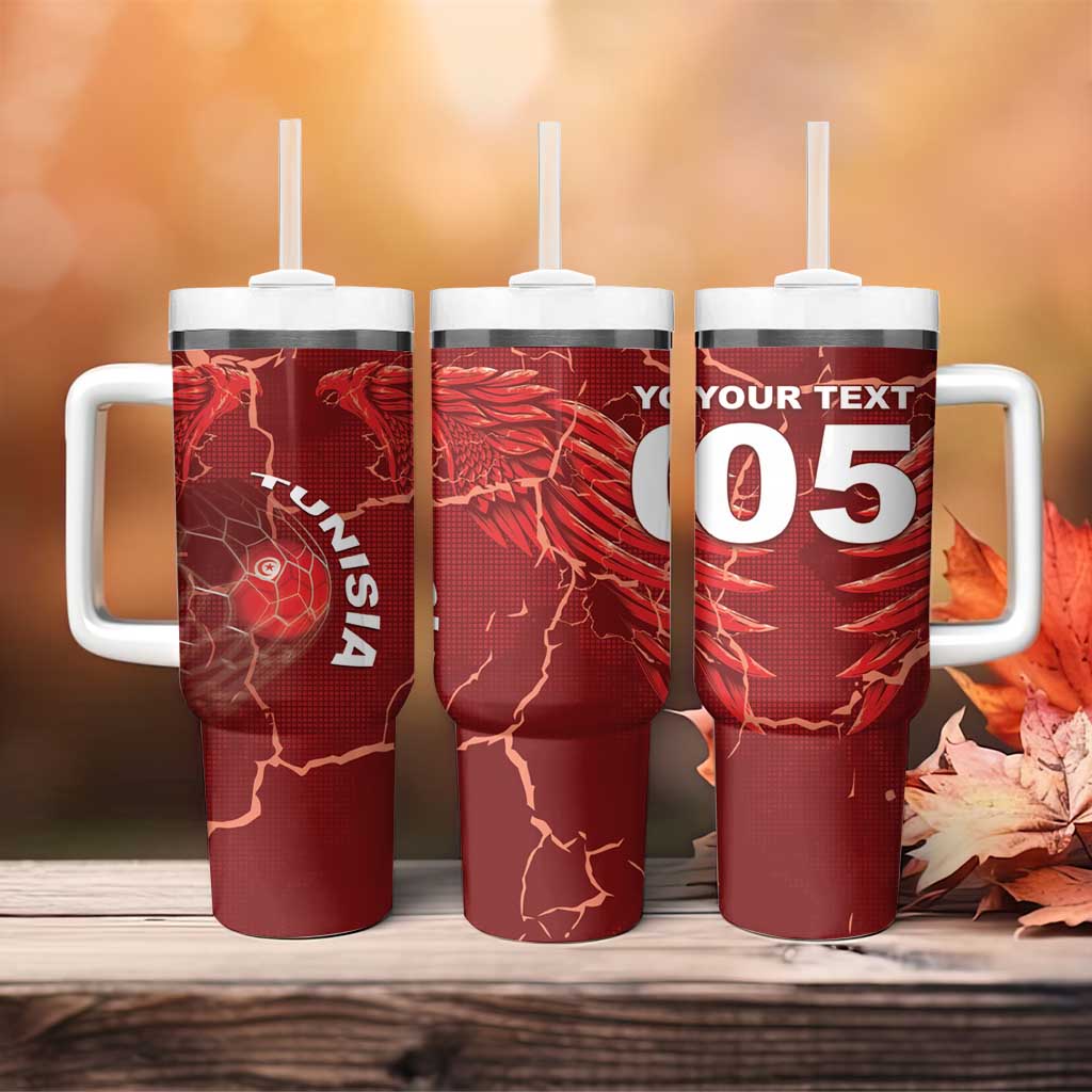 Custom Tunisia Football Tumbler With Handle Eagle Cracked Texture Athletic