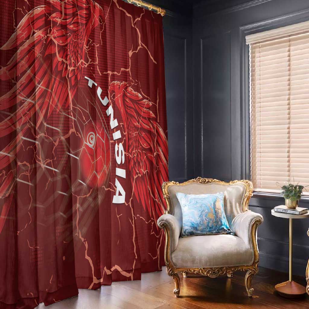 Tunisia Football Window Curtain Eagle Cracked Texture Athletic
