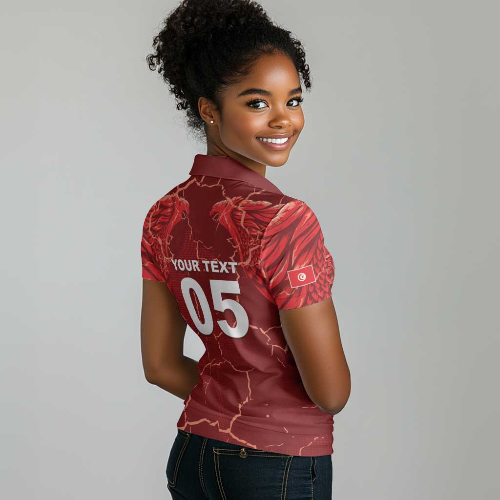 Custom Tunisia Football Women Polo Shirt Eagle Cracked Texture Athletic