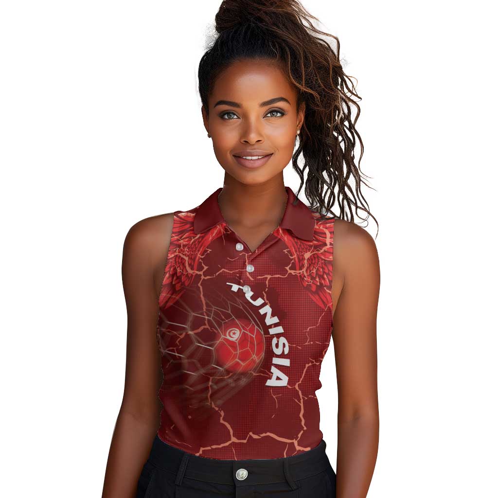 Custom Tunisia Football Women Sleeveless Polo Shirt Eagle Cracked Texture Athletic