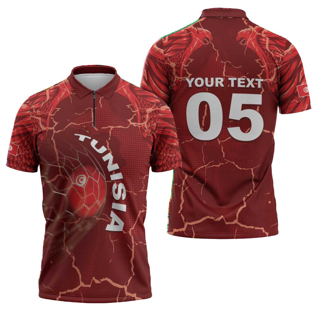 Custom Tunisia Football Zipper Polo Shirt Eagle Cracked Texture Athletic
