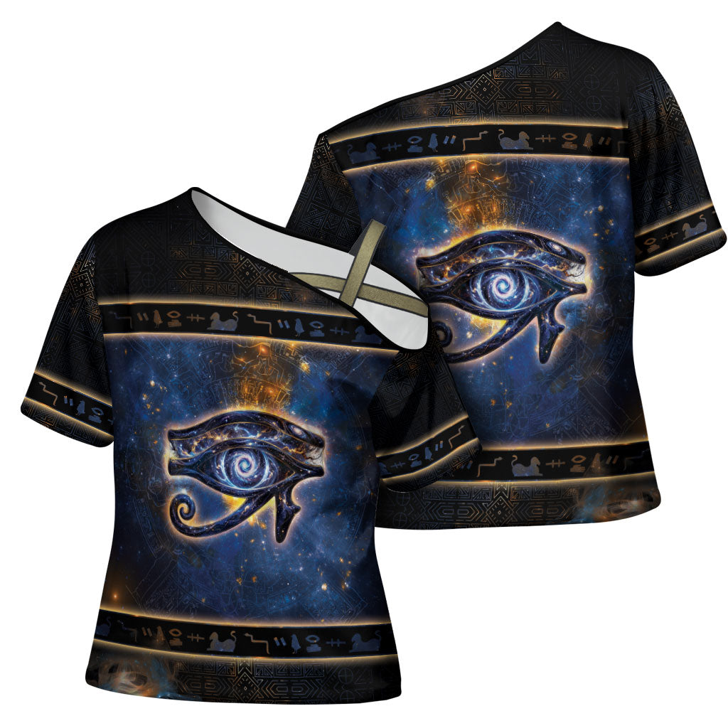 Egypt Eye Of Ra Cross Shoulder Shirt Galaxy Zodiac Universe