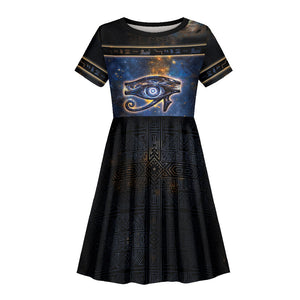Egypt Eye Of Ra Kid Short Sleeve Dress Galaxy Zodiac Universe