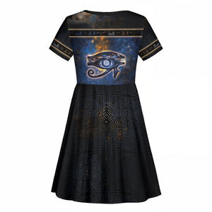 Egypt Eye Of Ra Kid Short Sleeve Dress Galaxy Zodiac Universe