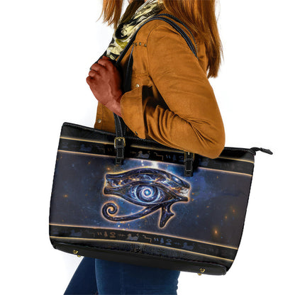 Egypt Eye Of Ra Leather Tote Bag Galaxy Zodiac Universe