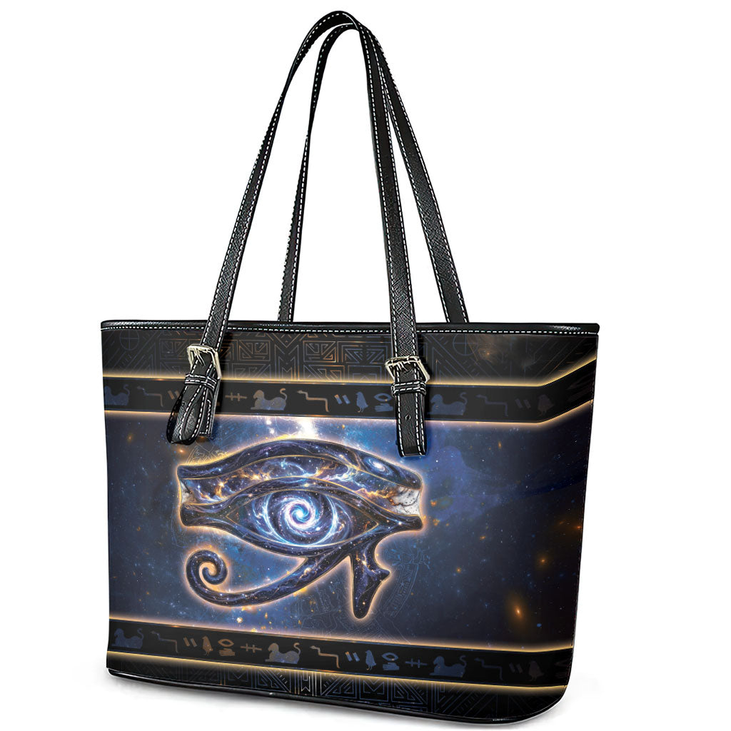 Egypt Eye Of Ra Leather Tote Bag Galaxy Zodiac Universe